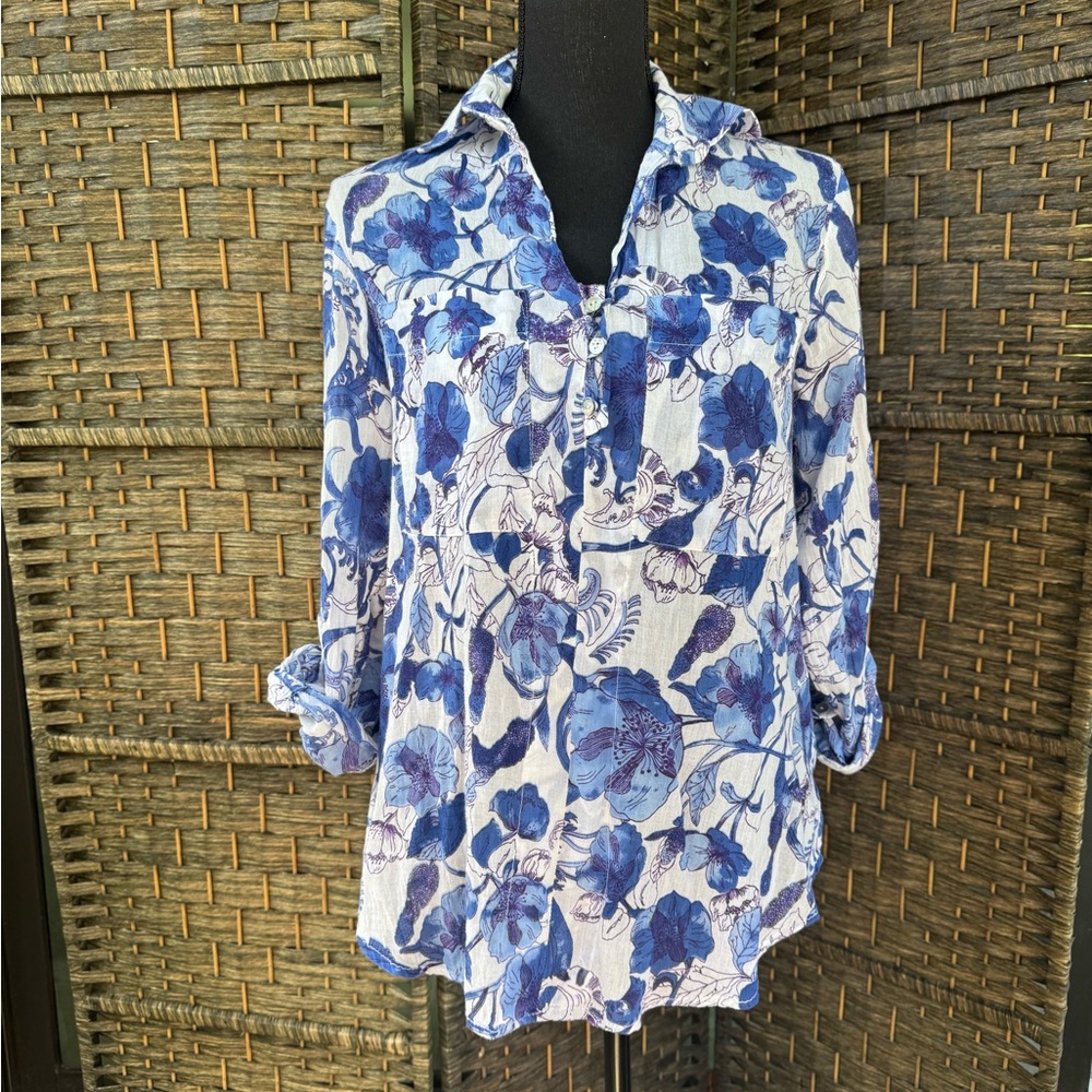 Cotton Daisy Floral Print Blouse Sz S